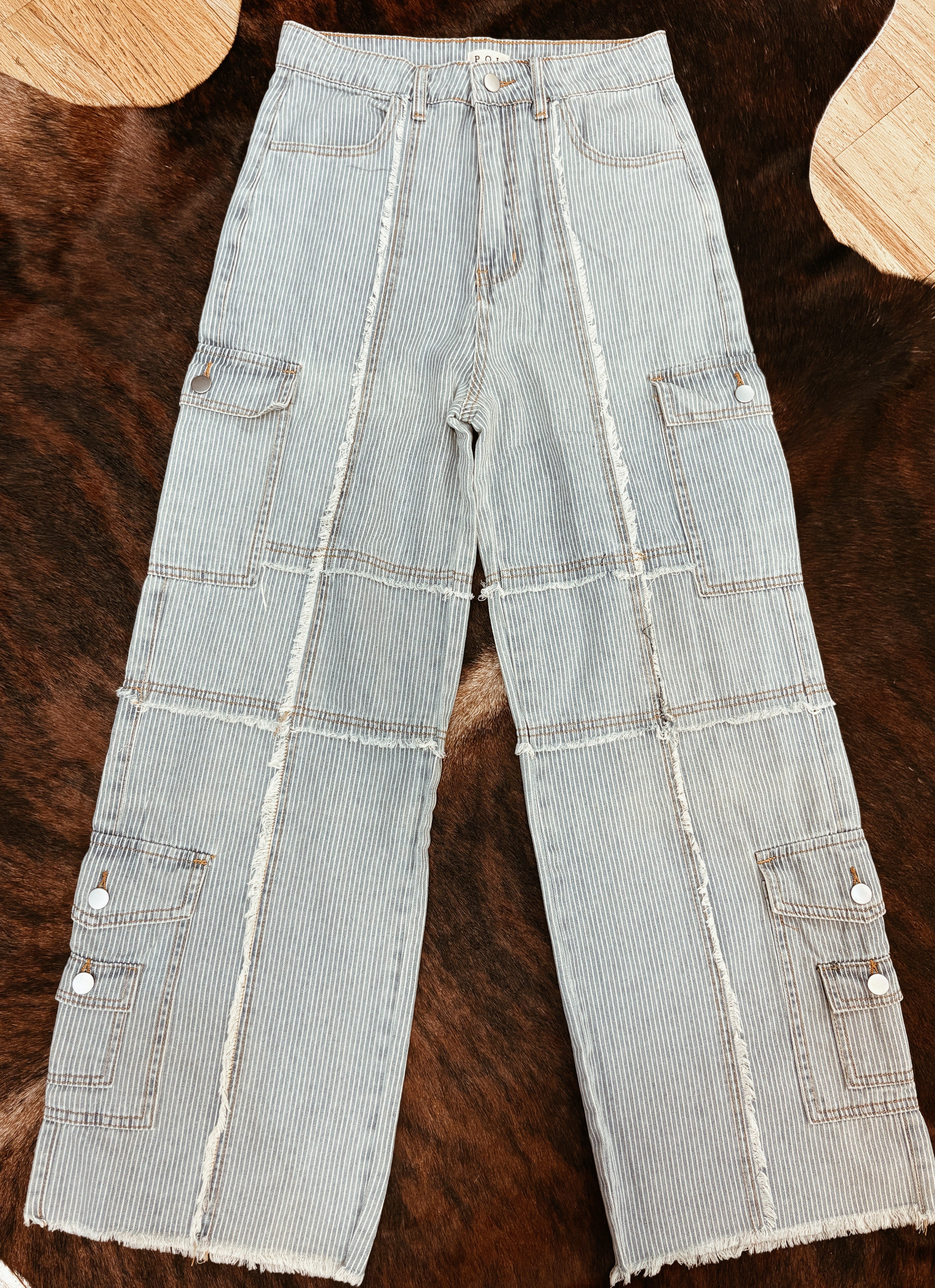 POL Striped Wide Leg Jeans