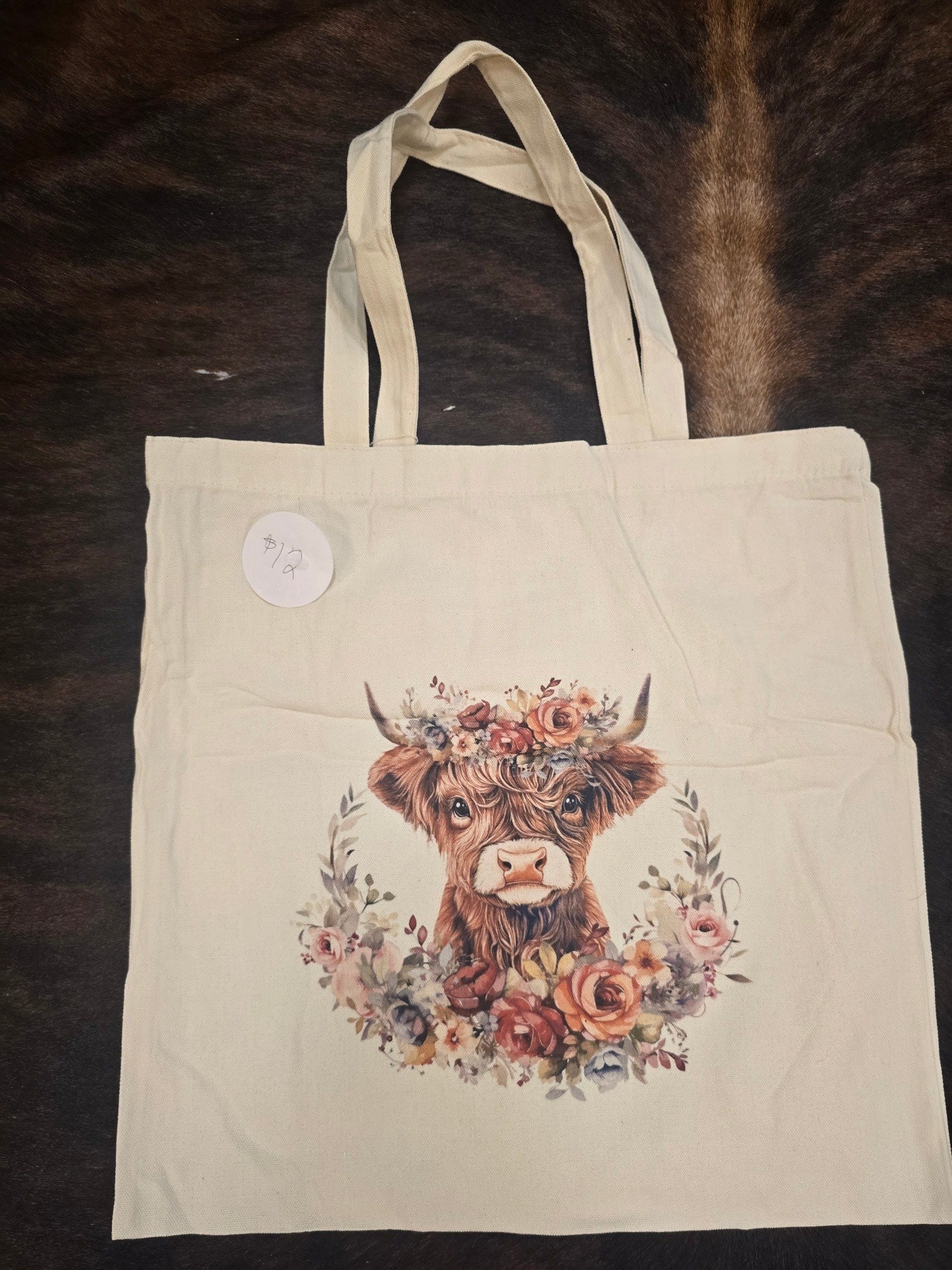 Flower Highland Cow Tote