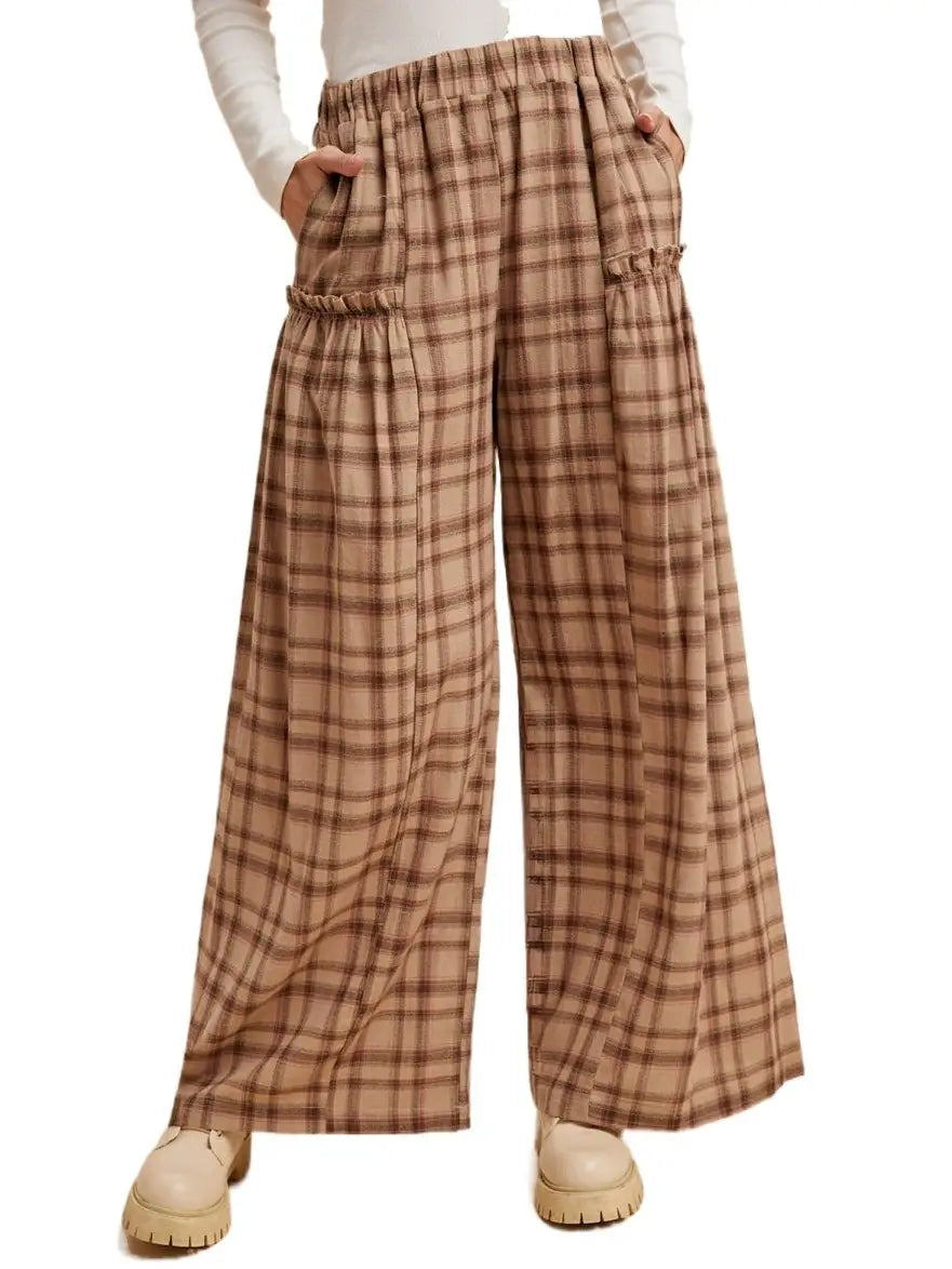 Plaid Crepe Flare Pants